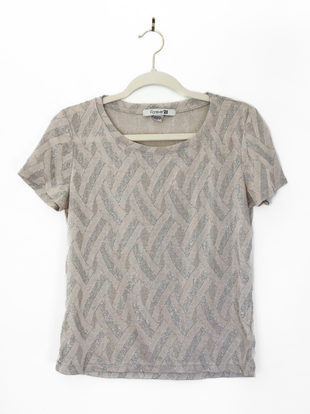 Forever 21 Blush Pink & Silver Weave Patterned Top - Size Small